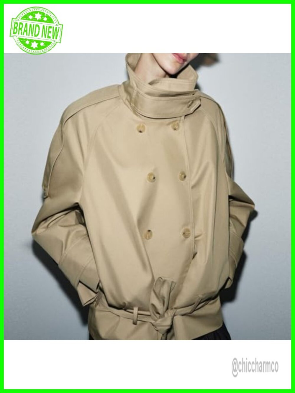 Jackets & Coats | Cropped Trench Coat For Women Funnel Neck Double ...